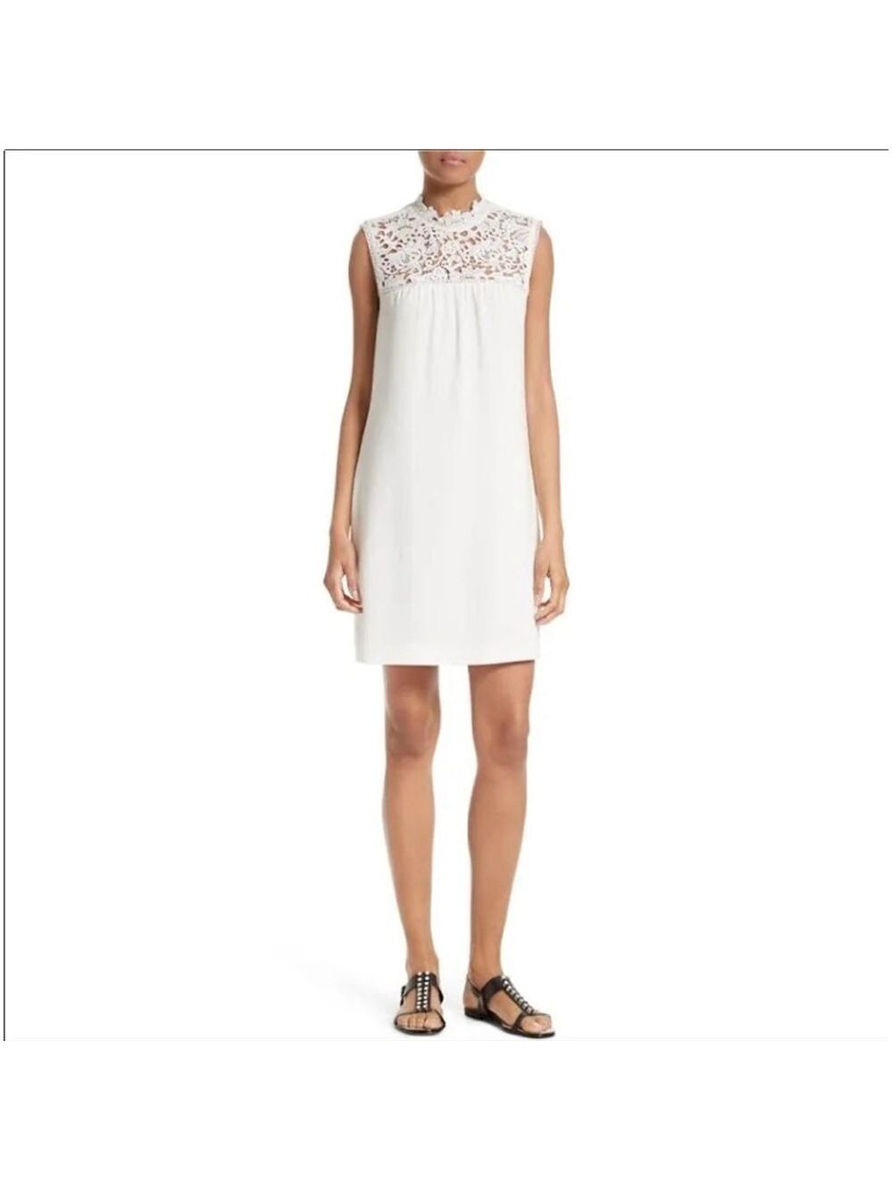 Theory Aronella Elevate Crepe Lace Detail White Dress Size 4